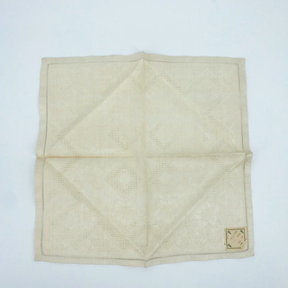 Vintage Linen Napkin Set 11 Beige European 1950s Table Decor